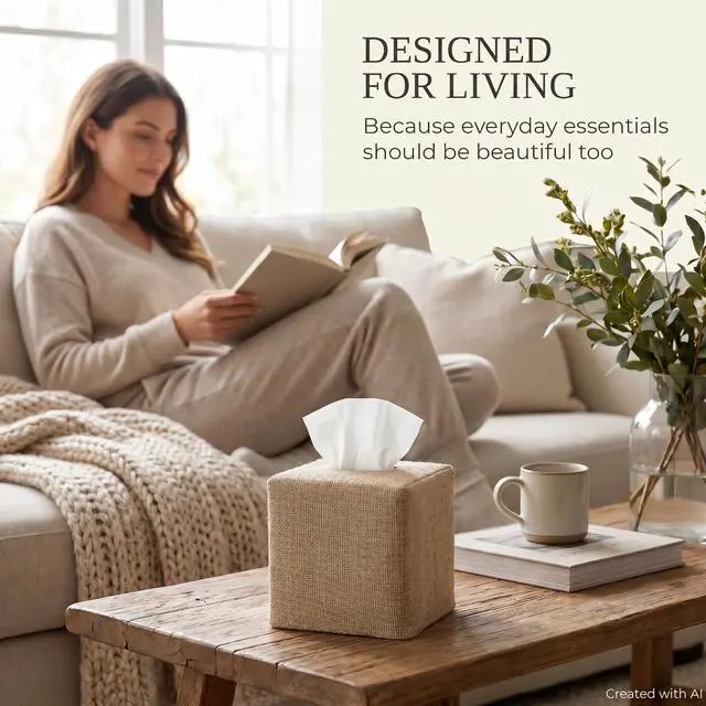 Alt view image 5 of 7 - Stylish Tissue Box Cover - Burlap Soft Fabric Slip-On Covers Tissue Box