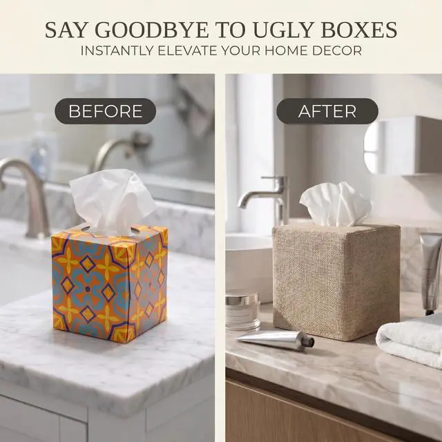 Alt view image 6 of 7 - Stylish Tissue Box Cover - Burlap Soft Fabric Slip-On Covers Tissue Box