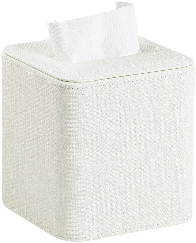 Main image of Square Tissue Box Cover with Magnetic Closure, Modern PU Leather Tissue Box Holder for Bathroom Vanity Countertop Night Stands Bedroom Office Desk, Stylish Cube Tissue Holder (Cream)