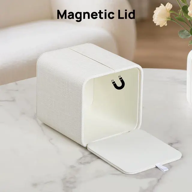 Alt view image 3 of 7 - Square Tissue Box Cover with Magnetic Closure, Modern PU Leather Tissue Box Holder for Bathroom Vanity Countertop Night Stands Bedroom Office Desk, Stylish Cube Tissue Holder (Cream)
