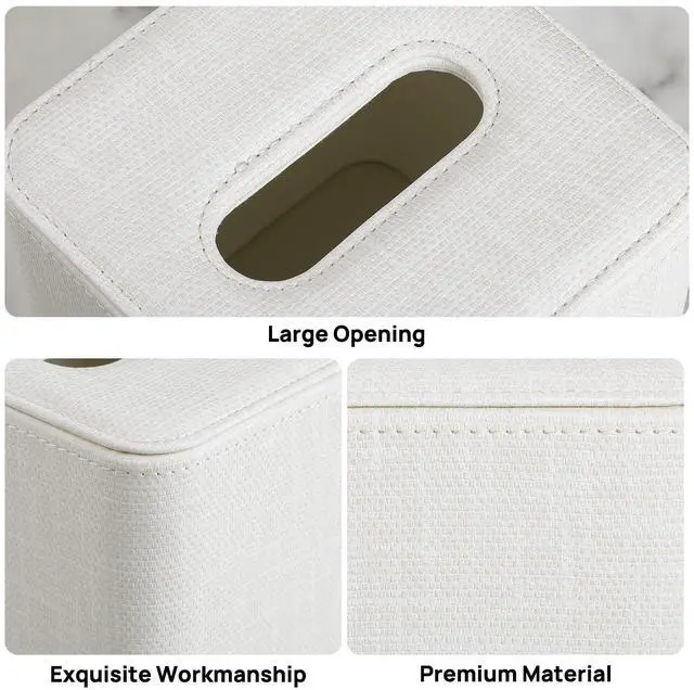 Alt view image 4 of 7 - Square Tissue Box Cover with Magnetic Closure, Modern PU Leather Tissue Box Holder for Bathroom Vanity Countertop Night Stands Bedroom Office Desk, Stylish Cube Tissue Holder (Cream)