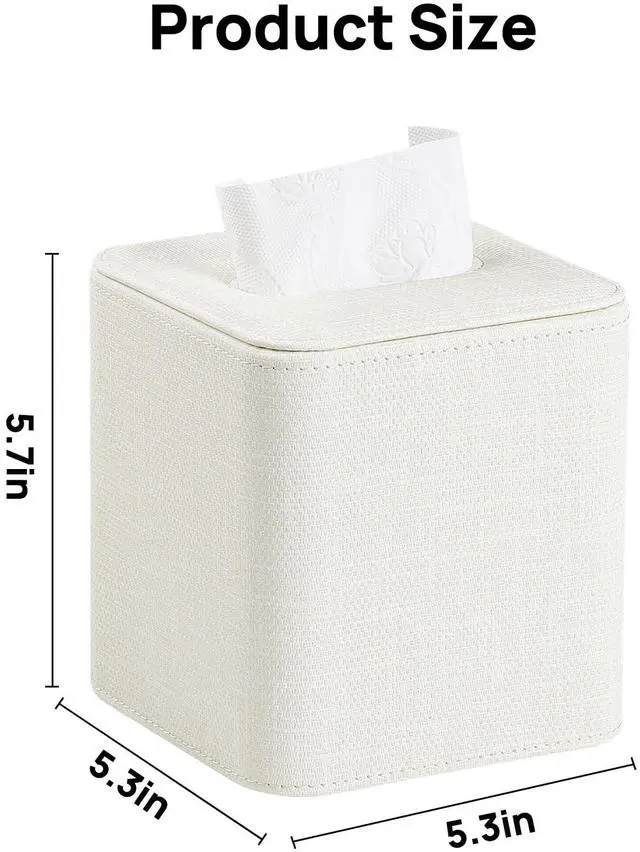 Alt view image 7 of 7 - Square Tissue Box Cover with Magnetic Closure, Modern PU Leather Tissue Box Holder for Bathroom Vanity Countertop Night Stands Bedroom Office Desk, Stylish Cube Tissue Holder (Cream)