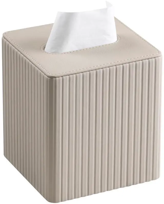 Main image of PU Leather Tissue Box Cover Square Tissue Box Holder with Magnetic Closure (Beige)