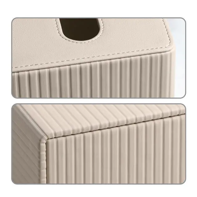Alt view image 4 of 7 - PU Leather Tissue Box Cover Square Tissue Box Holder with Magnetic Closure (Beige)