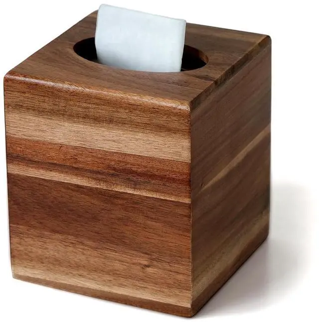 Main image of Acacia Wood Tissue Box Cover, Square Tissue Box Holder with Slide-Out Bottom, Wooden Cube Tissue Covers Tissue Holders for Bathrooms Office Kitchen