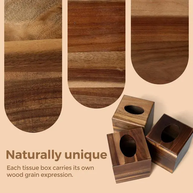 Alt view image 6 of 7 - Acacia Wood Tissue Box Cover, Square Tissue Box Holder with Slide-Out Bottom, Wooden Cube Tissue Covers Tissue Holders for Bathrooms Office Kitchen