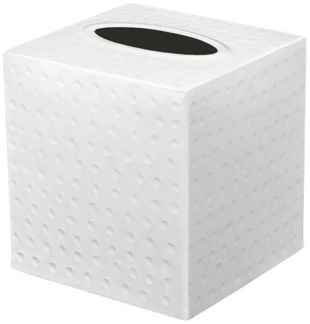 Main image of Tissue Box Cover Square Hand Hammered White Metal Tissue Holder Box for Bathroom Accessory, Aesthetic Decorative Facial Napkin Cube for Modern Home Decor
