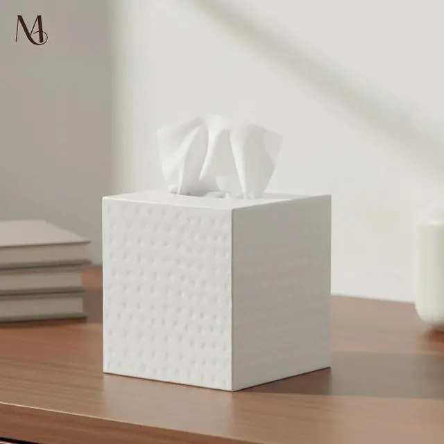 Alt view image 2 of 6 - Tissue Box Cover Square Hand Hammered White Metal Tissue Holder Box for Bathroom Accessory, Aesthetic Decorative Facial Napkin Cube for Modern Home Decor