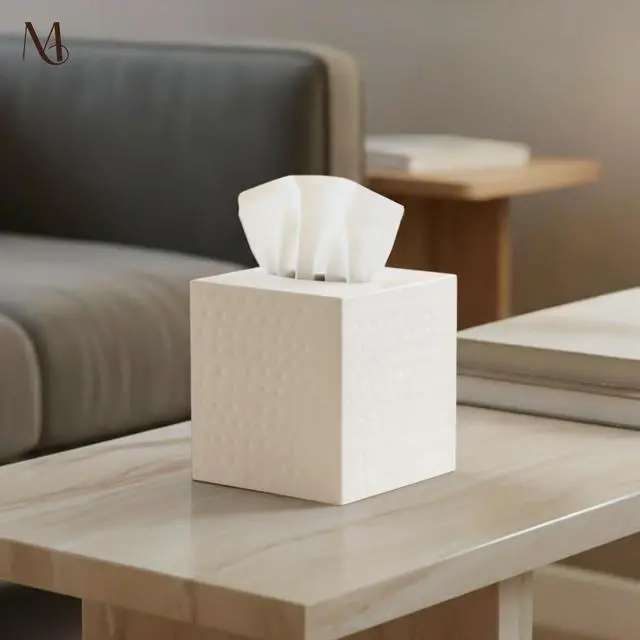 Alt view image 4 of 6 - Tissue Box Cover Square Hand Hammered White Metal Tissue Holder Box for Bathroom Accessory, Aesthetic Decorative Facial Napkin Cube for Modern Home Decor