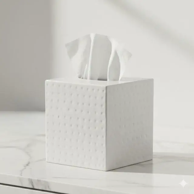Alt view image 5 of 6 - Tissue Box Cover Square Hand Hammered White Metal Tissue Holder Box for Bathroom Accessory, Aesthetic Decorative Facial Napkin Cube for Modern Home Decor