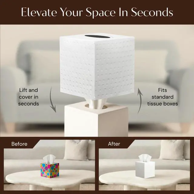 Alt view image 6 of 6 - Tissue Box Cover Square Hand Hammered White Metal Tissue Holder Box for Bathroom Accessory, Aesthetic Decorative Facial Napkin Cube for Modern Home Decor