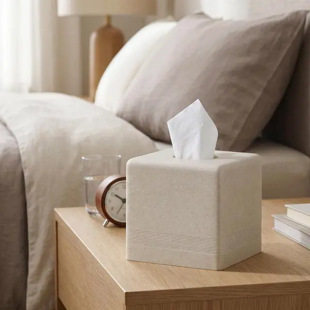 Alt view image 5 of 7 - Tissue Box Cover Square, Resin Facial Tissue Holder Covers Cube Toilet Paper Holder Case Dispenser Home Decorative for Bathroom Kitchen Bedroom Living Room Office (Beige)