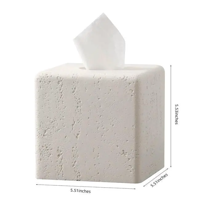 Alt view image 4 of 7 - Tissue Box Cover Square, Resin Facial Tissue Holder Covers Toilet Paper Holder Decorative Travertine Paper Dispenser Home Decor for Bathroom Bedroom Living Room Office (Off White)