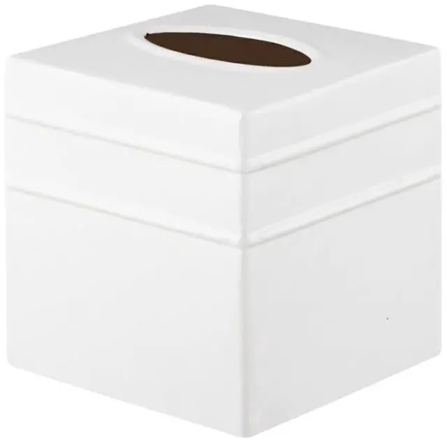 Main image of Tissue Box Cover Square Handcrafted Border Embossed White Metal Tissue Holder Box for Bathroom Accessory, Aesthetic Decorative Facial Napkin Cube for Modern Home Decor