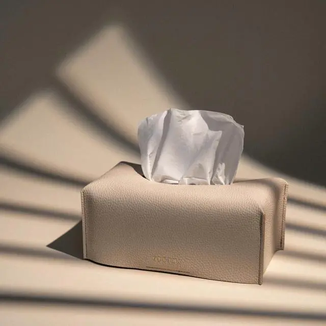 Alt view image 2 of 6 - Aesthetic Rectangle Tissue Box Cover, Medium Flat Box Tissues Holder Rectangular, Light Taupe