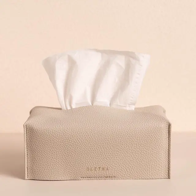 Alt view image 5 of 6 - Aesthetic Rectangle Tissue Box Cover, Medium Flat Box Tissues Holder Rectangular, Light Taupe