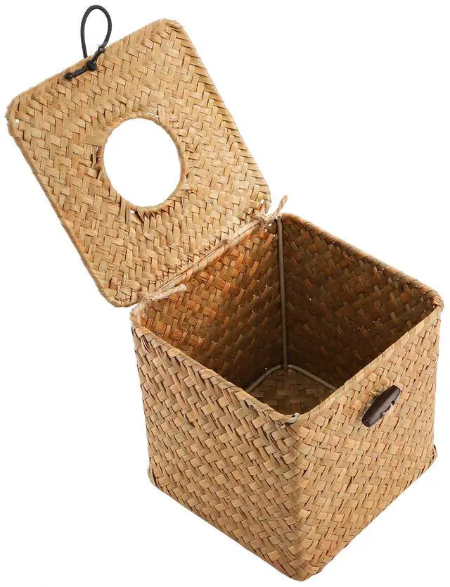 Alt view image 4 of 6 - 2 Pack Square Seagrass Facial Tissue Box - Decorative Woven Paper Holder Napkin Dispense - 5 x 5 x 5 Inches Rattan Tissue Box Cover
