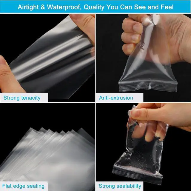 Alt view image 3 of 7 - 1.5''x 1.5'', (Pack of 100) 2 mil Thick Clear Plastic Reclosable Zip Poly Bags with Resealable Lock Seal Zipper for Photo, Jewelry, Bakery, Treats, Travel, Storage, Packaging & Shipping