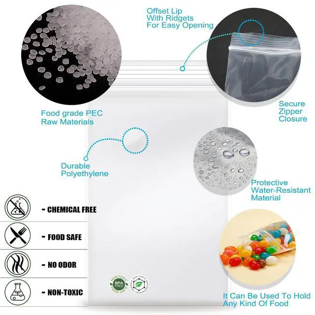 Alt view image 5 of 7 - 2''x 3'', (Pack of 100) Thick Clear Plastic Reclosable Zip Poly Bags with Resealable Lock Seal Zipper for Photo, Jewelry, Bakery, Treats, Travel, Storage, Packaging & Shipping
