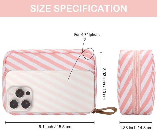 Alt view image 2 of 7 - Mini Striped Pouch for Purse Stripe Makeup Bag with Zipper Cute Nylon Cosmetic Bag for Travel Essentials Organizer Pouches Womens Small Toiletry Bags Storage Pouch for Skincare Items, Pink