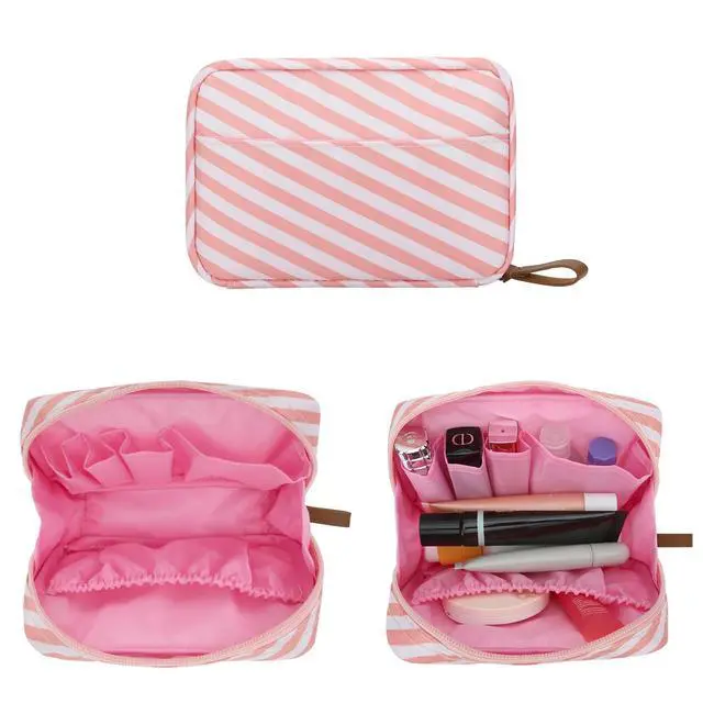 Alt view image 3 of 7 - Mini Striped Pouch for Purse Stripe Makeup Bag with Zipper Cute Nylon Cosmetic Bag for Travel Essentials Organizer Pouches Womens Small Toiletry Bags Storage Pouch for Skincare Items, Pink