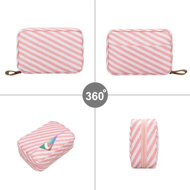 Alt view image 4 of 7 - Mini Striped Pouch for Purse Stripe Makeup Bag with Zipper Cute Nylon Cosmetic Bag for Travel Essentials Organizer Pouches Womens Small Toiletry Bags Storage Pouch for Skincare Items, Pink