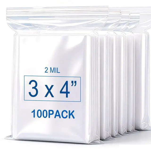 Main image of 3''X 4'' (Pack of 100) 2 Mil Thick Clear Reclosable Small Zip Plastic Poly Bags With Resealable Lock Seal Zipper for Photo, Jewelry, Bakery, Treats, Travel, Storage, Packaging & Shipping