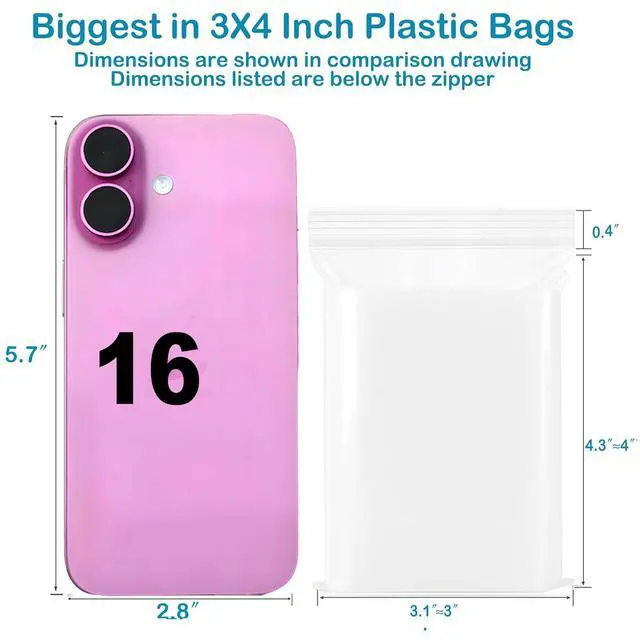 Alt view image 2 of 7 - 3''X 4'' (Pack of 100) 2 Mil Thick Clear Reclosable Small Zip Plastic Poly Bags With Resealable Lock Seal Zipper for Photo, Jewelry, Bakery, Treats, Travel, Storage, Packaging & Shipping