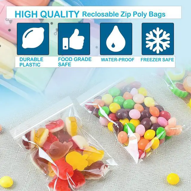 Alt view image 6 of 7 - 3''X 4'' (Pack of 100) 2 Mil Thick Clear Reclosable Small Zip Plastic Poly Bags With Resealable Lock Seal Zipper for Photo, Jewelry, Bakery, Treats, Travel, Storage, Packaging & Shipping