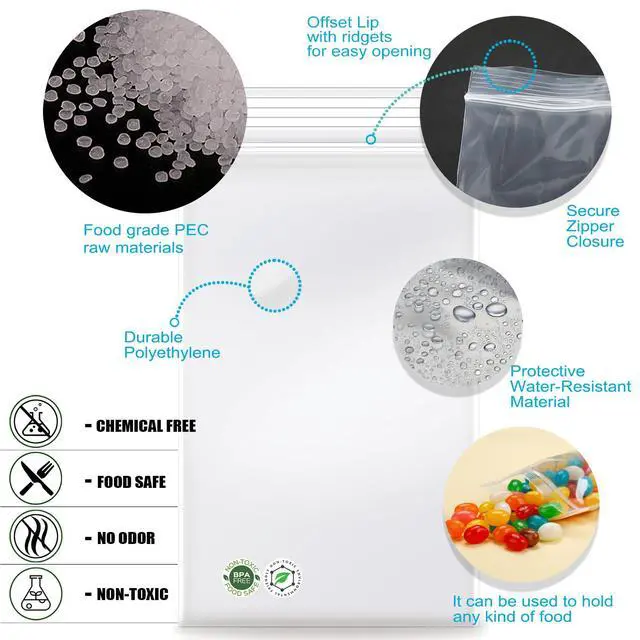 Alt view image 5 of 7 - 3''x 5'', (Pack of 100) 2 mil Thick Clear Plastic Reclosable Zip Poly Bags with Resealable Lock Seal Zipper for Photo, Jewelry, Bakery, Treats, Travel, Storage, Packaging & Shipping