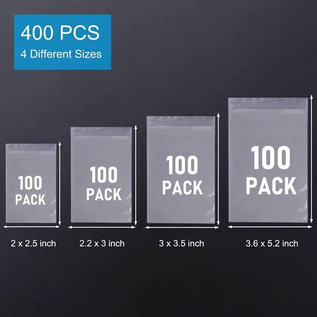 Alt view image 4 of 7 - Small Plastic Bags, 400 PCS Mini Baggies, 4 Assorted Sizes, Transparent Jewelry Bag, Mini Bag, Resealable Poly Bags for Pill, Beads, Screws, Packaging