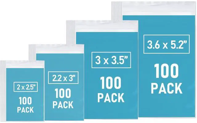 Main image of Small Plastic Bags, 400 PCS Mini Baggies, 4 Assorted Sizes, Transparent Jewelry Bag, Mini Bag, Resealable Poly Bags for Pill, Beads, Screws, Packaging