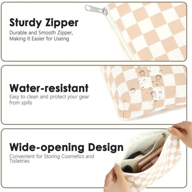 Alt view image 4 of 6 - Checkered Makeup Bag, Travel Cosmetic Bag Organizer Toiletry Bag Make Up Bags with Zipper & Compartments for Women Girls