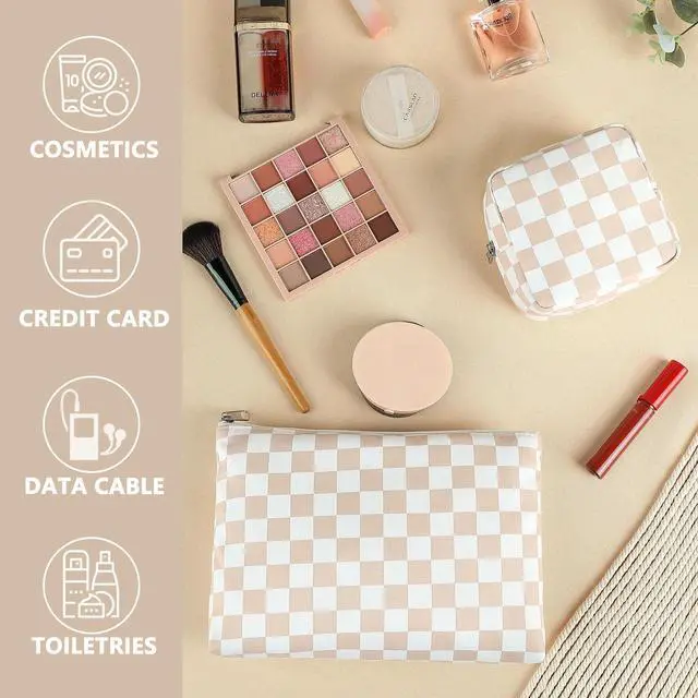 Alt view image 5 of 6 - Checkered Makeup Bag, Travel Cosmetic Bag Organizer Toiletry Bag Make Up Bags with Zipper & Compartments for Women Girls