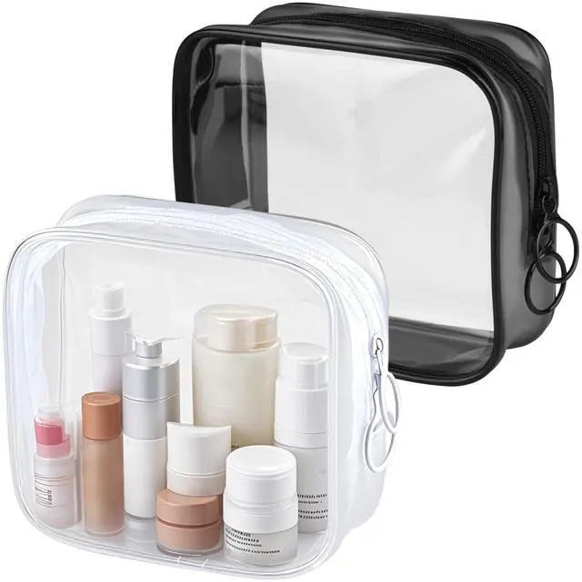 Main image of TSA Approved Toiletry Bag, 2 Pack Small Makeup Bag for Purse Clear Mini Cosmetic Zipper Pouch Waterproof Travel Bag for Women Men Purse Essentials - Black, White