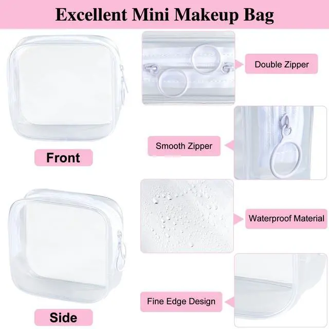 Alt view image 3 of 6 - TSA Approved Toiletry Bag, 2 Pack Small Makeup Bag for Purse Clear Mini Cosmetic Zipper Pouch Waterproof Travel Bag for Women Men Purse Essentials - Black, White