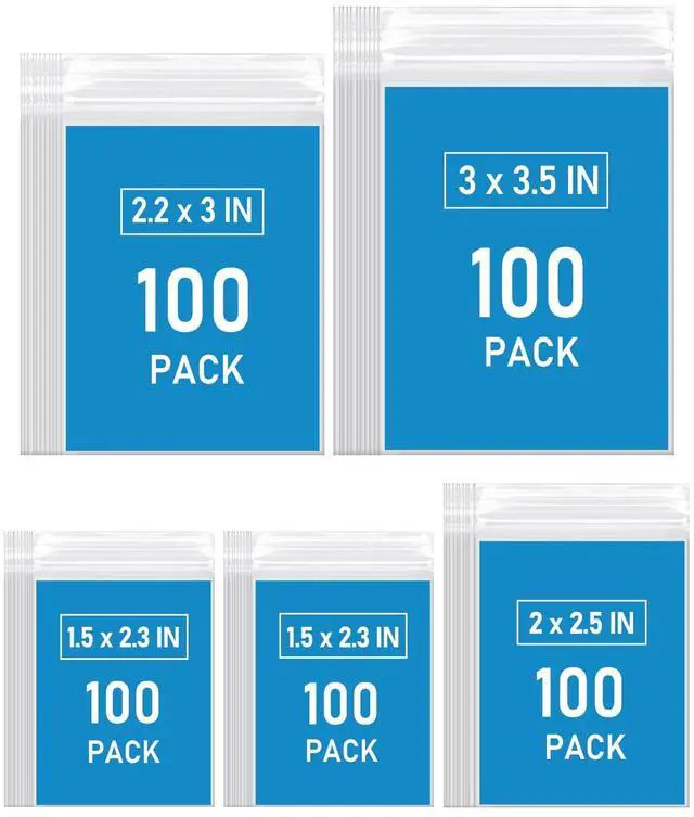 Main image of 500 PCS Small Plastic Bags, Mini Resealable Bags, 4 Different Sizes Small Jewelry Clear Storage Poly Bag for Packaging, Candy, Pill