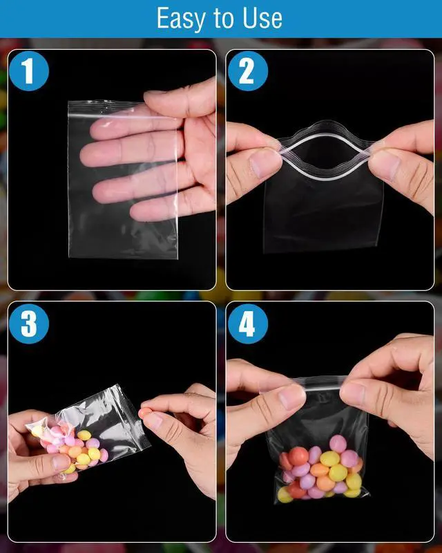 Alt view image 5 of 7 - 500 PCS Small Plastic Bags, Mini Resealable Bags, 4 Different Sizes Small Jewelry Clear Storage Poly Bag for Packaging, Candy, Pill