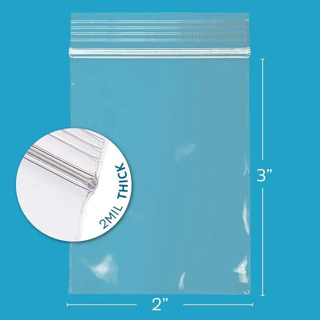 Alt view image 2 of 7 - 2" x 3" Small Zip Bags, 100 Pack, Clear Plastic Reclosable Poly Baggies, 2 mil with Resealable Zip Top Lock for Storage & Packaging Jewelry, Pills, Meds, Candy, Beads & Seeds. GPI