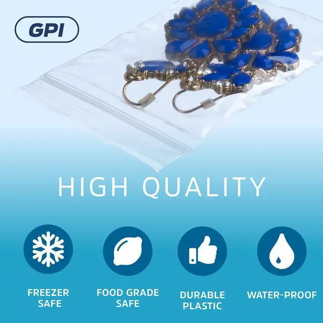 Alt view image 3 of 7 - 2" x 3" Small Zip Bags, 100 Pack, Clear Plastic Reclosable Poly Baggies, 2 mil with Resealable Zip Top Lock for Storage & Packaging Jewelry, Pills, Meds, Candy, Beads & Seeds. GPI