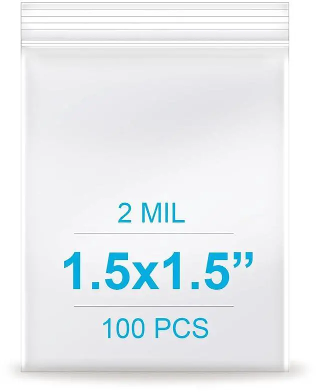 Main image of 1.5''x 1.5'', (Pack of 100) 2 mil Thick Clear Plastic Reclosable Zip Poly Bags with Resealable Lock Seal Zipper for Photo, Jewelry, Bakery, Treats, Travel, Storage, Packaging & Shipping