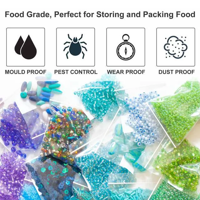 Alt view image 6 of 7 - 1.5''x 1.5'', (Pack of 100) 2 mil Thick Clear Plastic Reclosable Zip Poly Bags with Resealable Lock Seal Zipper for Photo, Jewelry, Bakery, Treats, Travel, Storage, Packaging & Shipping