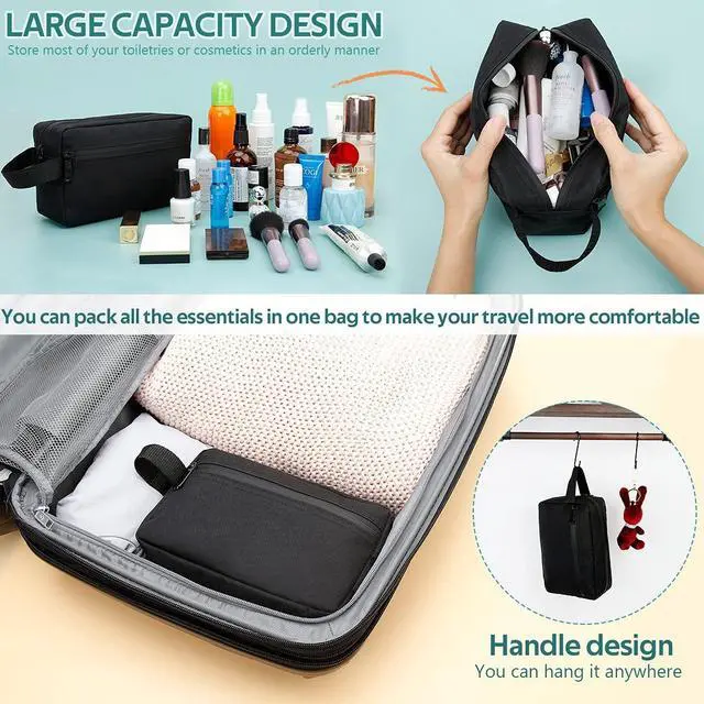 Alt view image 3 of 4 - Travel Toiletry Bag for Women and Men, Shaving Bag for Toiletries Accessories, Foldable Storage Bags with Handle for Cosmetics Brushes Tools, Black