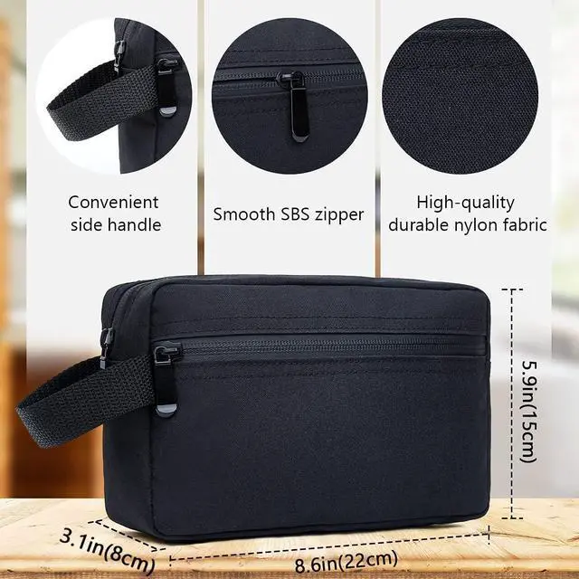 Alt view image 4 of 4 - Travel Toiletry Bag for Women and Men, Shaving Bag for Toiletries Accessories, Foldable Storage Bags with Handle for Cosmetics Brushes Tools, Black