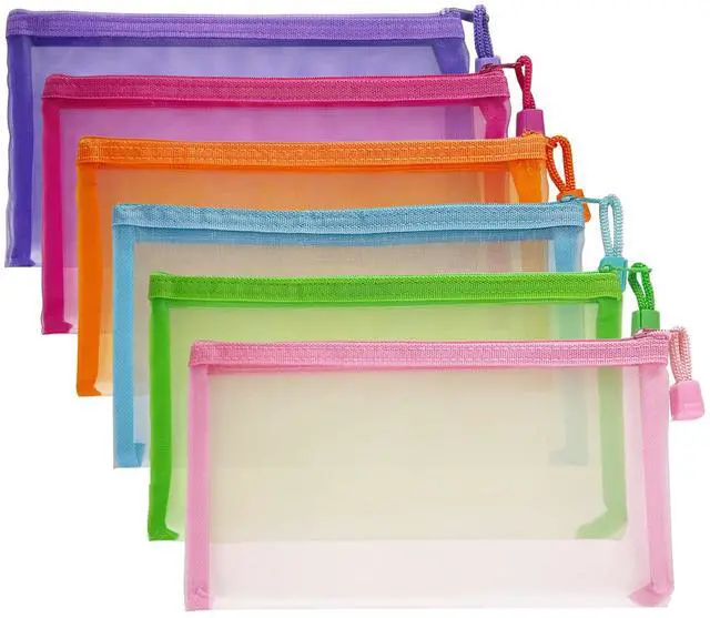 Main image of Mesh Pouches(6 Pack), Mesh Bags with Zipper Nylon Makeup Pouches Bag Cosmetic Pouch Travel Purse Organizer Insert Diaper Inside Bag Organizers Home Organizing Size See Through Cute Colors