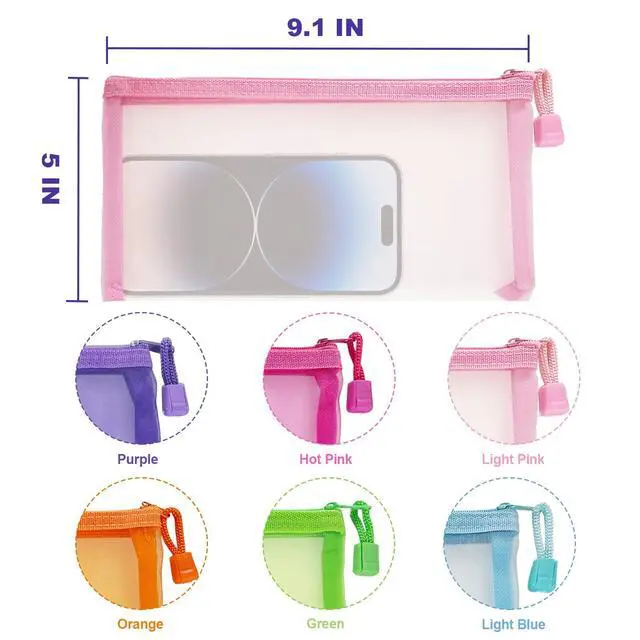 Alt view image 2 of 7 - Mesh Pouches(6 Pack), Mesh Bags with Zipper Nylon Makeup Pouches Bag Cosmetic Pouch Travel Purse Organizer Insert Diaper Inside Bag Organizers Home Organizing Size See Through Cute Colors