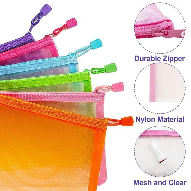 Alt view image 4 of 7 - Mesh Pouches(6 Pack), Mesh Bags with Zipper Nylon Makeup Pouches Bag Cosmetic Pouch Travel Purse Organizer Insert Diaper Inside Bag Organizers Home Organizing Size See Through Cute Colors