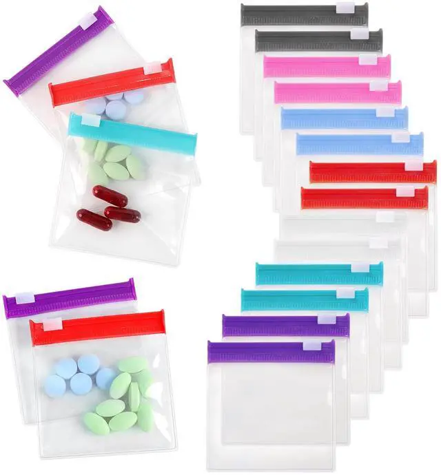 Main image of Reusable Zippered Pill Pouch with Slide Lock - 14 Piece Set in 7 Colors