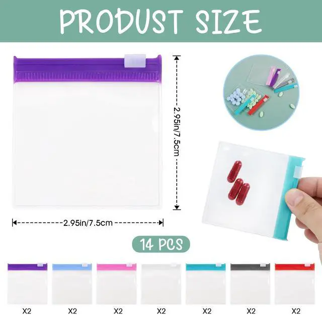 Alt view image 2 of 7 - Reusable Zippered Pill Pouch with Slide Lock - 14 Piece Set in 7 Colors