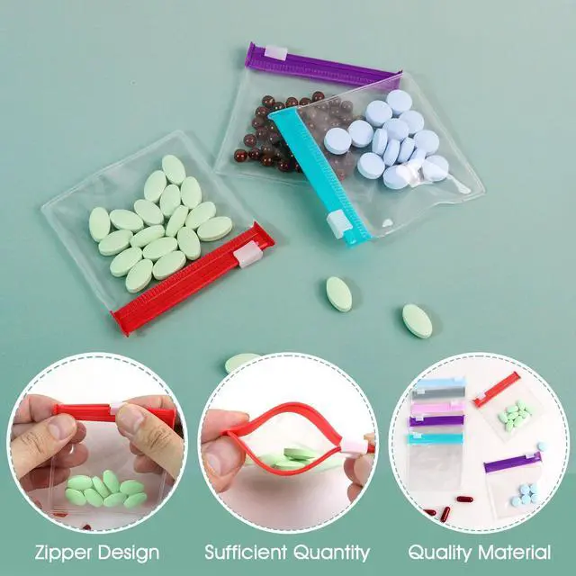Alt view image 3 of 7 - Reusable Zippered Pill Pouch with Slide Lock - 14 Piece Set in 7 Colors